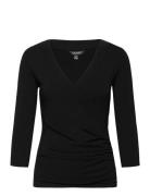 Surplice Jersey Top Tops Blouses Long-sleeved Black Lauren Ralph Lauren