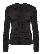Lydia Long Sleeve Draped Jersey Top Tops T-shirts & Tops Long-sleeved Black Malina