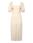 Puff Sleeve Midi Dress Knælang Kjole Cream Gina Tricot