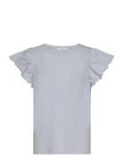 Short-Sleeved Ruffle T-Shirt Tops T-Kortærmet Skjorte Blue Mango