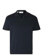 Slhteller Ss Knit Polo Tops Knitwear Short Sleeve Knitted Polos Navy Selected Homme