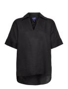 Rel Pop Over Linen Ss Shirt Tops Shirts Short-sleeved Black GANT