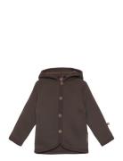 Cardigan Merino Wool W. Buttons And Hoodie, Brown Tops Knitwear Cardigans Brown Smallstuff