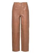 Slfsana-Bynne Hw Straight Leather Pant Bottoms Trousers Leather Leggings-Bukser Brown Selected Femme