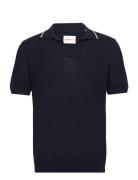 Cotton Texture Open Polo Tops Knitwear Short Sleeve Knitted Polos Navy GANT