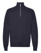 Slhdane Ls Knit Structure Half Zip Noos Tops Knitwear Half Zip Jumpers Navy Selected Homme