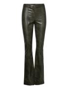 Flared Trousers With Animal-Print Effect Bottoms Trousers Leather Leggings-Bukser Khaki Green Mango