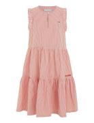 Seersucker Striped Ruffle Dress Dresses & Skirts Dresses Casual Dresses Sleeveless Casual Dresses Coral Tommy Hilfiger