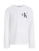 Chest Monogram Ls Top Tops T-shirts Long-sleeved T-Skjorte White Calvin Klein