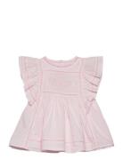 Frills Embroidered Dress Dresses & Skirts Dresses Casual Dresses Short-sleeved Casual Dresses Pink Mango