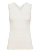 Silk Top Regular W/ Lace Tops T-shirts & Tops Sleeveless Cream Rosemunde