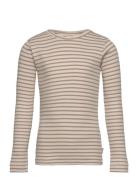 T-Shirt L/S Modal Striped Tops T-shirts Long-sleeved T-Skjorte Beige Petit Piao