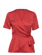 Slkarven Wrap Blouse Ss Tops Blouses Short-sleeved Red Soaked In Luxury