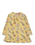 Dress Ls W. Frills, Flower Garden, Soft Yellow Dresses & Skirts Dresses Baby Dresses Long-sleeved Baby Dresses Multi/patterned Smallstuff
