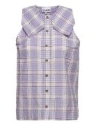 Seersucker Check Sleeveless Shirt Tops Blouses Sleeveless Multi/patterned Ganni