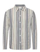 Loose Jacquard Woven Striped Shirt Tops Shirts Casual Blue Knowledge Cotton Apparel