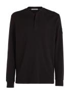 Badge Waffle Ls Henley Tops Knitwear Round Necks Black Calvin Klein Jeans