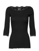 Organic T-Shirt Boat Neck W/Lace Tops T-shirts & Tops Long-sleeved Black Rosemunde