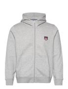 Reg Retro Shield Zip Hoodie Tops Sweatshirts & Hoodies Hoodies Grey GANT