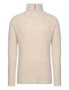 1/2 Neck Zip Merino Wool Rib Knit - Tops Knitwear Half Zip Jumpers Cream Knowledge Cotton Apparel