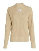 Woven Label Loose Sweater Tops Knitwear Jumpers Beige Calvin Klein Jeans