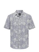 Onscaiden Ss Reg Hawaii Aop Linen Noos Tops Shirts Short-sleeved Blue ONLY & SONS
