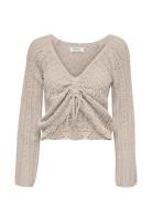 Onlnola Life Ls Ruching Pullover Knt Nca Tops Knitwear Jumpers Beige ONLY