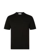 Slhberg Linen Ss Knit Tee Noos Tops T-Kortærmet Skjorte Black Selected Homme