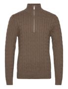 Slhryan Structure Half Zip Tops Knitwear Half Zip Jumpers Khaki Green Selected Homme