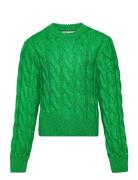 Kogcarla Ls Short Cable O-Neck Knt Tops Knitwear Pullovers Green Kids Only