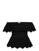 Cotton Top W/ Embroidery Tops T-shirts & Tops Short-sleeved Black Rosemunde
