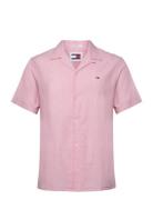 Tjm Linen Blend Camp Shirt Ext Tops Shirts Short-sleeved Pink Tommy Jeans