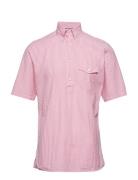 Navy Striped Seersucker Short Sleeve Popover Shirt Designers Shirts Short-sleeved Pink Eton