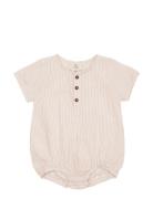 Seersucker Romper W. Sleeves Bodysuits Short-sleeved Beige Copenhagen Colors