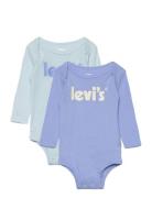 Levi's® Poster Logo Long Sleeve Bodysuit 2-Pack Bodies Long-sleeved Blue Levi's