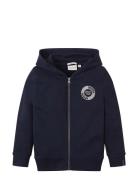Printed Sweatshirt Jacket Tops Sweatshirts & Hoodies Hoodies Navy Tom Tailor