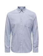 Onsremy Ls Reg Wash Stripe Oxford Shirt Tops Shirts Casual Blue ONLY & SONS