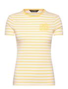 Striped Stretch Cotton Crewneck Tee Tops T-shirts & Tops Short-sleeved Yellow Lauren Ralph Lauren