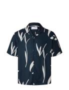 Slhrelax-Rajesh Shirt Ss Aop Tops Shirts Short-sleeved Navy Selected Homme