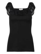 Silk Off Shoulder Top W/ Lace Tops T-shirts & Tops Sleeveless Black Rosemunde