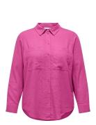 Carcaro L/S Ovs Linen Shirt Tlr Tops Shirts Long-sleeved Pink ONLY Carmakoma