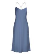 Featherweight Charmeuse Slip Dress Knælang Kjole Blue Lauren Ralph Lauren