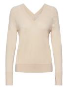 Merino Wool Double V-Nk Sweater Tops Knitwear Jumpers Beige Calvin Klein