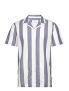 Striped Linen/Cotton Shirt S/S Tops Shirts Short-sleeved Blue Lindbergh