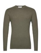 Slhberg Cable Crew Neck Noos Tops Knitwear Round Necks Khaki Green Selected Homme