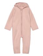 Pram Suit Ears Cot. Fleece  Outerwear Fleece Outerwear Fleece Suits Pink Huttelihut