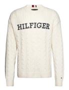 Cable Monotype Crew Neck Tops Knitwear Round Necks White Tommy Hilfiger