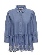 Onlcanberra Brod Angl Ls Dnm Shirt Qyt Tops Blouses Long-sleeved Blue ONLY