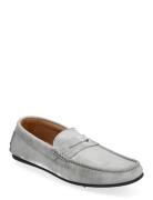 Slhsergio Suede Penny Driving Shoe B Loafers Flade Sko Grey Selected Homme