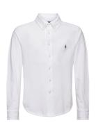 Featherweight Cotton Mesh Shirt Tops Shirts Long-sleeved Shirts White Ralph Lauren Kids